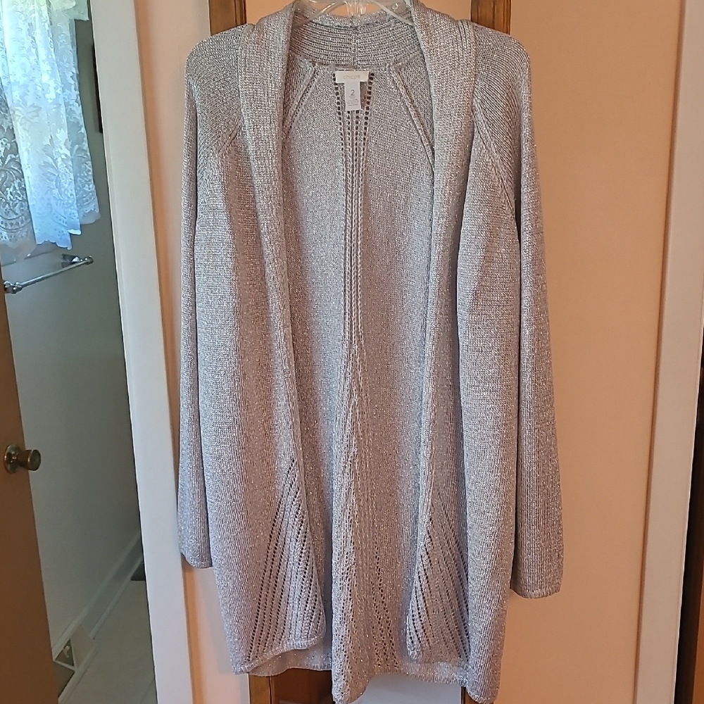 Women's Silver Open-Front Sweater